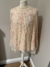 Womens Peach Sequined Lace Whitethorn Top by Needle & Thread, size 14 great cond