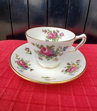 Vintage Crown Staffordshire Bone China Duo Cup & Saucer Pink Flower Sprays VGC