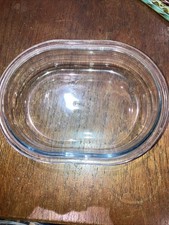 Pyrex Clear Glass Oval Pie Small Dish with Lipped Rim Vintage 19x14cm