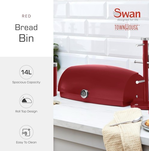 Swan townhouse bread bin red - swan,