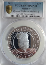 2022 Alderney 10oz Silver Proof £20 Coin The Queen Platinum Jubilee Ag PCGS PR70