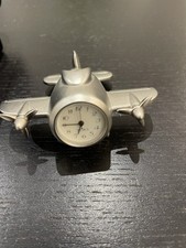 Aeroplane Miniature Clock Watch Silver Tone 