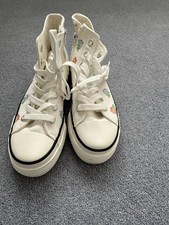 Ladies Simple Be Canvas Cream & Floral Plimsoles Size 4