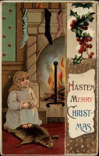 Christmas girl waits bear - christmas, on