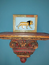 VINTAGE INDIAN REVERSE GLASS PAINTING OF A LION
