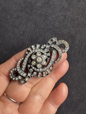 Antique Tested Silver French Paste Paving Big Flower Brooch