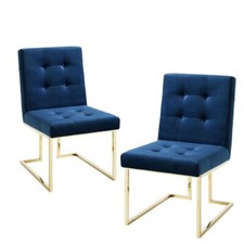 Blue Velvet Dining Chairs with Gold Legs (Set Of 2)