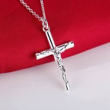 925 Sterling Silver Plated Holy Cross Necklace Pendant Chain 45cm Crucifix
