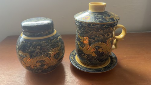 Chinese tea set gold - chinese, dragon