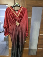 Womens Kaftan Dress Modest Abaya Style In red and black in lightweight satin