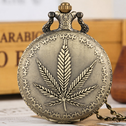 Cannabis leaf pocket watch - cannabis,