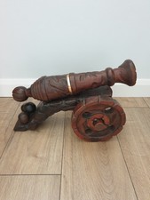 Vintage Large Ornamental Wooden Carved Spanish Cannon. 17 inch Long.