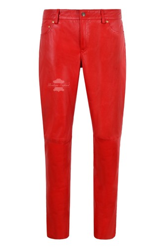 Ladies leather pant red - pant,