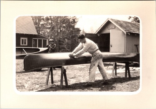 Postcard man sanding wooden - postcard,
