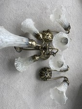 2 x Art Deco Wall Lights and Central Chandelier Antique Style Glass Shades