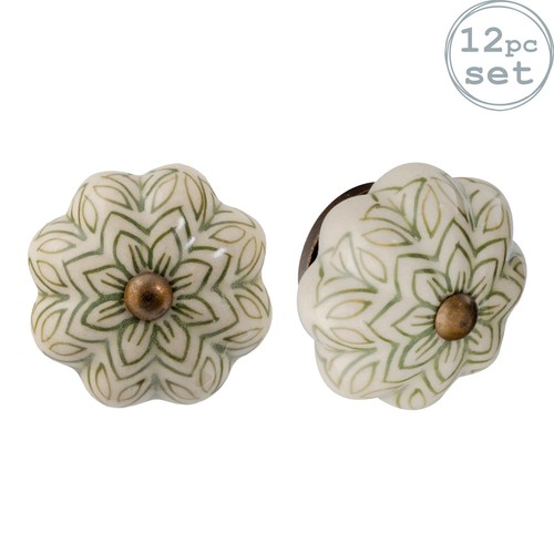 Floral ceramic cabinet knobs - ceramic,
