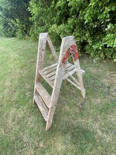 Vintage Wooden 2 Steps Folding Step Ladder Decorators Plant Stand Farmhouse