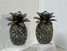 2 x Godinger Metallic Pineapple Candleholders  Vintage Retro