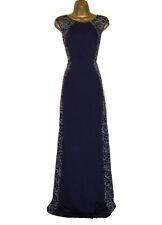 Lipsy Maxi Dress 12 Navy Silver Lace Side Slit Evening Occasion Wedding Prom UK