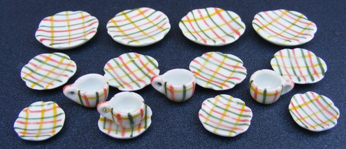 Dolls house tea set check - house,