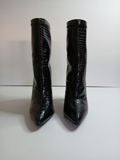 Black Croc Effect Ankle Boots