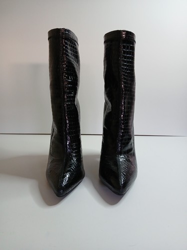 Black croc effect ankle - black,