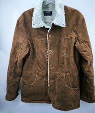 Rocky Mens Large Jacket Dark Khaki Cord Corduroy Trucker Sherpa Lined Coat