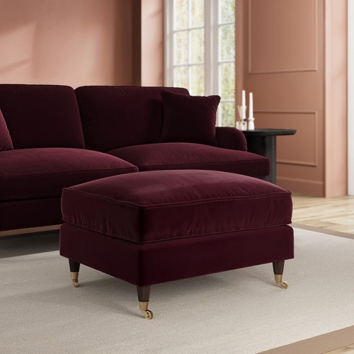 Burgundy velvet footstool - footstool,