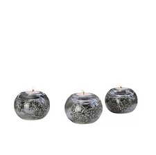 QVC PEONY SET OF 3 Silver Skimmia Berries in Glass Sphere Candle Holder Jars