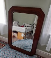 Floor Standing  Vintage Octagonal Wood Veneered with Inlaid Banding  Mirror