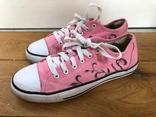 Vintage Lee Cooper Ladies Pink Lace Up Plimsols Pumps Canvas Shoes Size 5 / 38