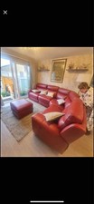 Red Leather Large Corner Sofa