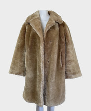 MACYS New York Vintage Teddy Bear Faux Fur Coat Camel UK16-18 Chic 50s 60s
