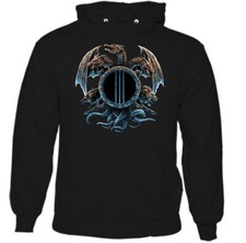 3 Headed Dragon Mens Fantasy Hoodie Legend Myth Wolf Lion Head Skull Top