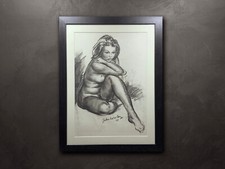 VINTAGE JOHN WORSLEY CHARCOAL NUDE FRAMED AND MOUNTED, SIGNED 1971