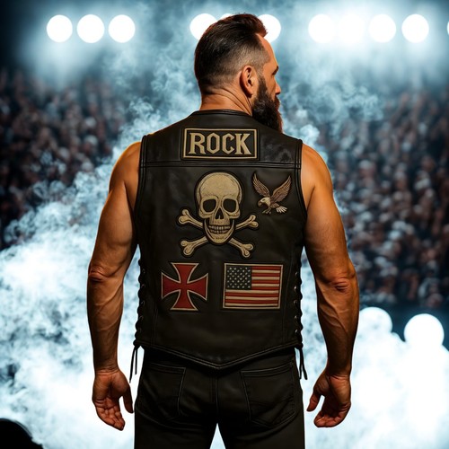 Men rock leather vest with - men's,