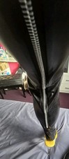 Sexy Black  Pvc leather look zip back stockings  S/M worn