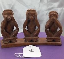 Vantage Three wise monkeys wood carved figural art, see speak hear no evil