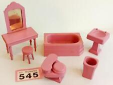 Vintage 1930s Strombecker bathroom set pink USA 16th dolls house 545