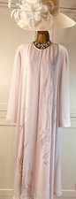 Condici UK 18 Blush Pink Long Chiffon Dress & Longline Occasion Jacket & Scarf