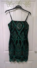 Quiz Black Jade Green Embroidered Sequined Party Dress Size 14