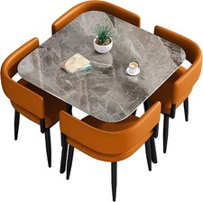 Square Office Meeting Table Set for 4 – Compact 80cm Slate Top Space-Saver
