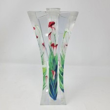 Signed Dynasty Lane Reverse Painted Calla Lilies Martini Flair Glass Vase w/ Box