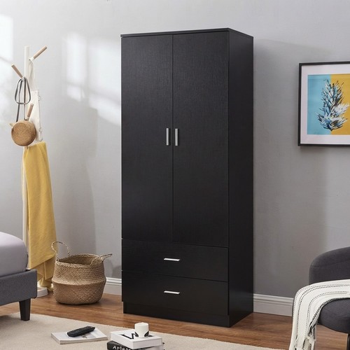 Stylish black tall wardrobe - black,