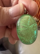 Green Dichroic Glass pendant Handmade From 925 Silver Made In India 