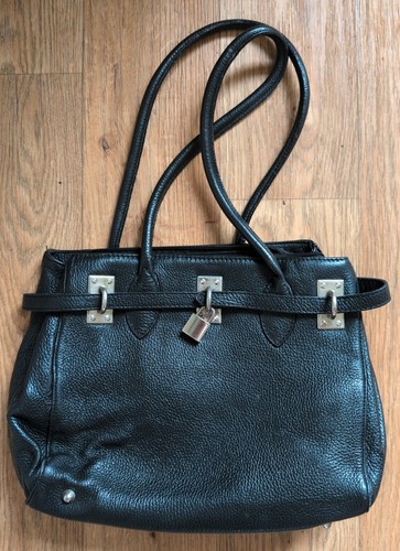 Black leather handbag - black,