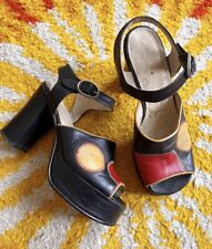 Vintage 70s circle patchwork platform shoes Glam Disco Psych