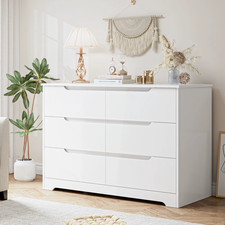 Chest of Drawers White 6 Drawer Bedroom Storage Cabinet Modern Wood Dresser Unit