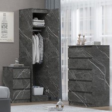 3PC Bedroom Furniture Set - 1 Door Wardrobe, Chest & Bedside Grey Marble ZITA