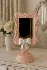 White Vanity Bow Mirror Shabby Chic Home Decor Table Top Barbie Vintage Style